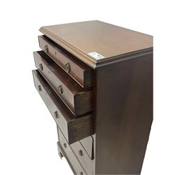 Georgian design mahogany pedestal chest, moulded rectangular top over six graduating cock-beaded drawers, on bracket feet