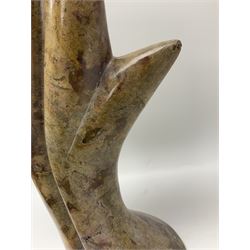 Goniatite sculpture, displaying two Goniatites within a polished and shaped matrix, age; Devonian period, H56cm