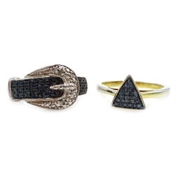  Silver diamond set buckle ring and diamond triangle ring, both stamped 925  