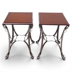 And So To Bed - pair of 'Handel' bedside or lamp tables, faux leather metal supports