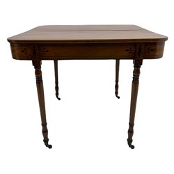Early 19th century inlaid mahogany D-shaped tea table, fold-over top
