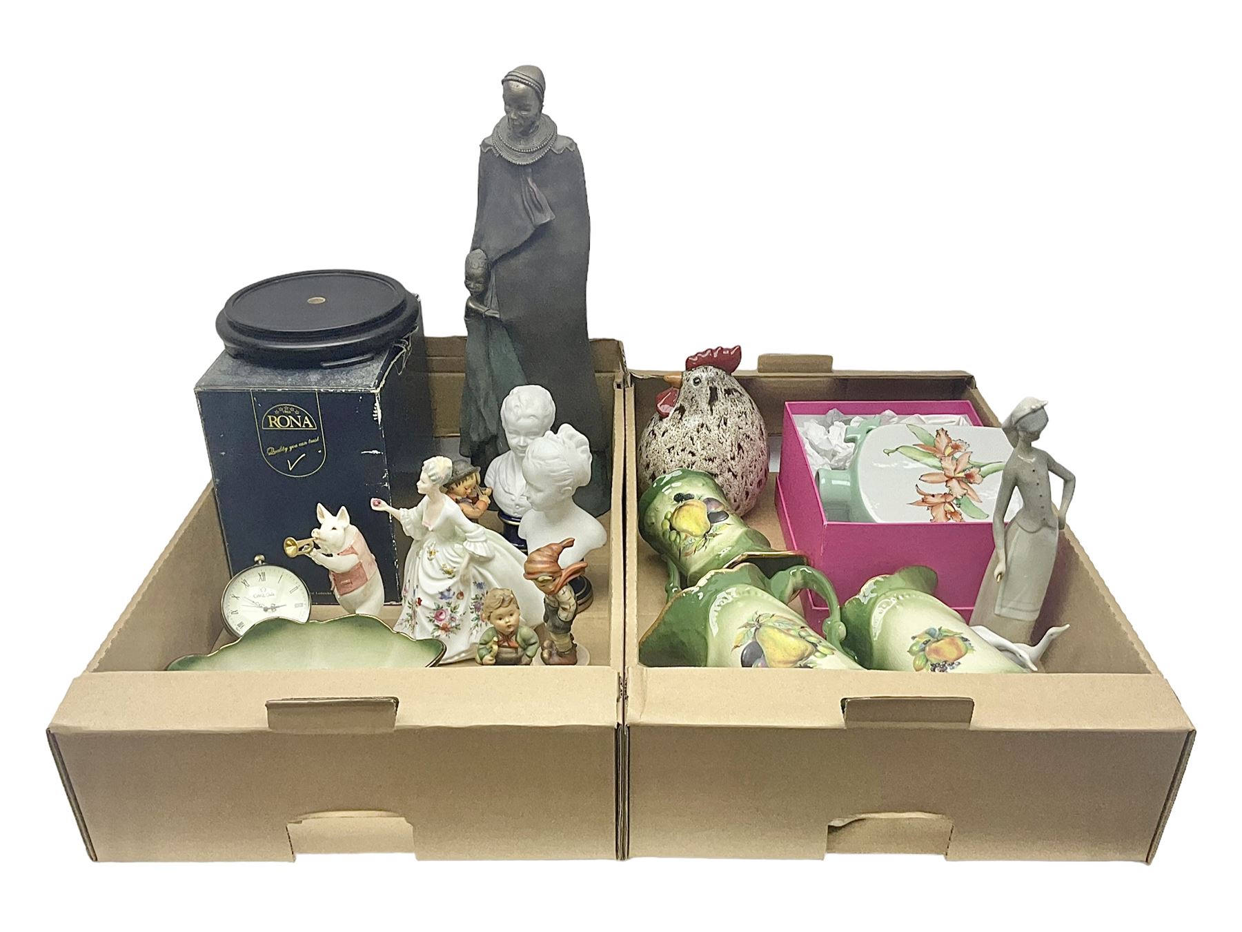 Beswick figure Matthew the trumpet playing pig, together with Royal Doulton figure Diana HN2468, a pair of Limoges busts and other collectables  