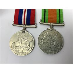 WWI pair of medals comprising British War Medal and Victory Medal awarded to 380807 Pte. W. Hayles Hamps. R.; Imperial Service Medal awarded to William Hayles; cased and boxed; WWII 1939-1945 War Medal and Defence Medal in issue box with slip; 1930s hallmarked silver football presentation fob etc