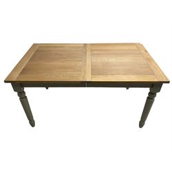 Neptune Furniture - 'Suffolk' oak dining table, pull-out extending top with two additional leaves, on turned supports, in grey paint and wax finish 