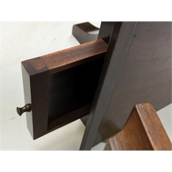  George lll style mahogany wall clock bracket of stepped form with key drawer, with plaque for Eric Wright Cottingham 1981 H23cm, W29cm, D24cm, another H15cm, W23.5cm, D18cm (2)  