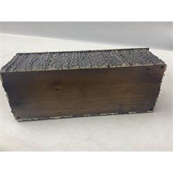 19th century elk horn and cedar wood box, with carved finial, H12cm, L27cm