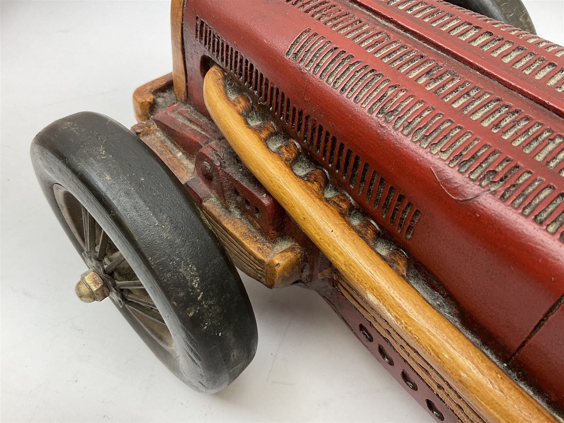 Four Franklin Mint Precision Models, one with hardwood body; large reproduction model of a vintage racing car L52cm; and four other modern metal/wooden models of vintage cars; all unboxed (9)