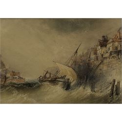 Henry Barlow Carter (British 1804-1868): Fishing Boat Returning to Staithes, watercolour with scratching out unsigned 17cm x 24cm 
Provenance: part of a large North Yorkshire single owner life time collection of H B & J N Carter watercolours; David Duggleby Ltd. 3rd September 2012 Lot 164; with Walker Galleries, Harrogate