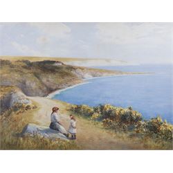 Laurence Warden (British 1879-1953): Mother and Daughter on a Clifftop, watercolour signed...