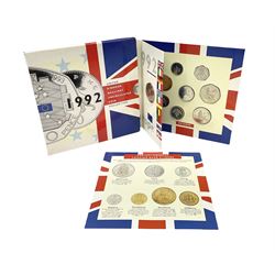 The Royal Mint United Kingdom 1992 brilliant uncirculated coin collection, including dual dated 1992/1993 EEC fifty pence coin, in card folder