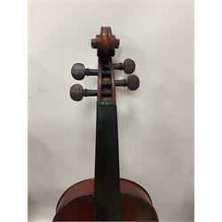 Four violins 1/8th size; half size with Nicolas Bertholini label; three-quarter size with Stradivarius copy label; and full size with Marquis De L'Air label (4)
