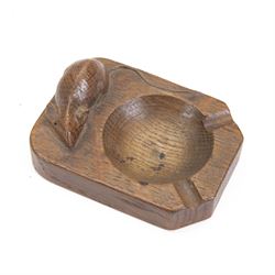 Mouseman - tooled oak ashtray, rectangular form with canted and rounded corners, carved wi...