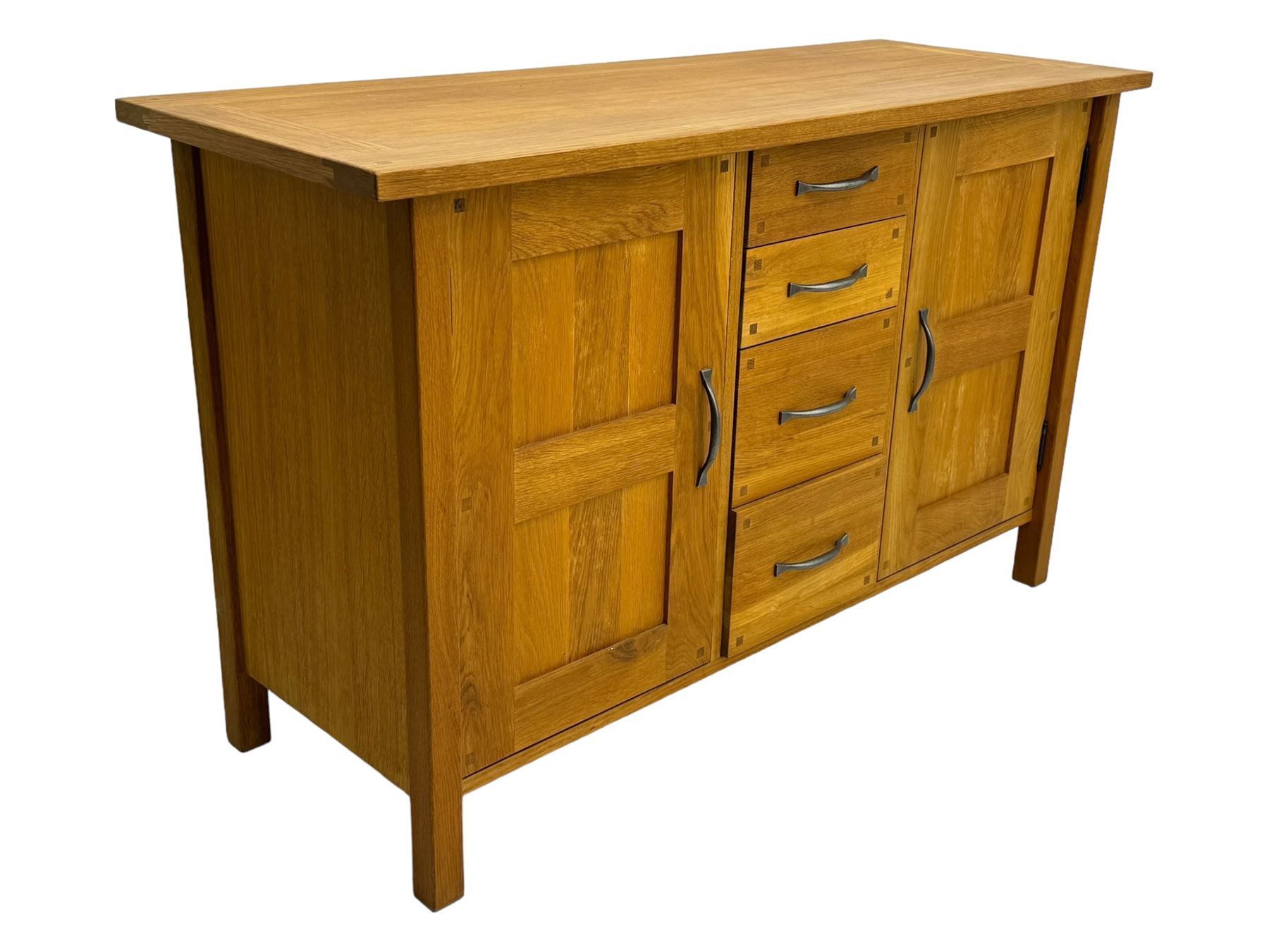 Laura Ashley - 'Milton' light oak sideboard, fitted with four central drawers flanked by two panelled cupboards, on square supports