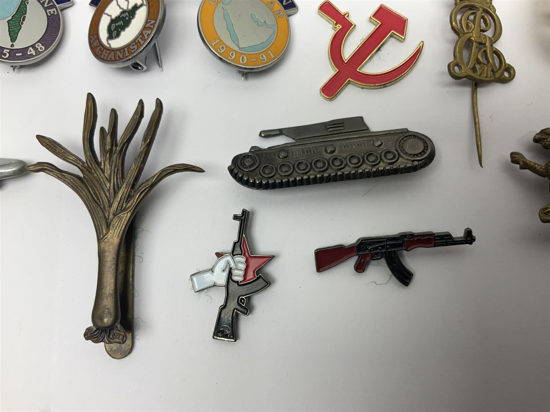 Two Edwardian hallmarked silver presentation fobs for military bugling competitions; and quantity of cap/glengarry and other badges, sweetheart brooches etc