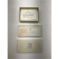 Coinage of Belize proof eight coin set, dated 1975, all coins in sterling silver, from one cent to ten dollars, produced by The Franklin Mint and two Republic of Liberia proof coin sets dated 1976 and 1978, all cased 