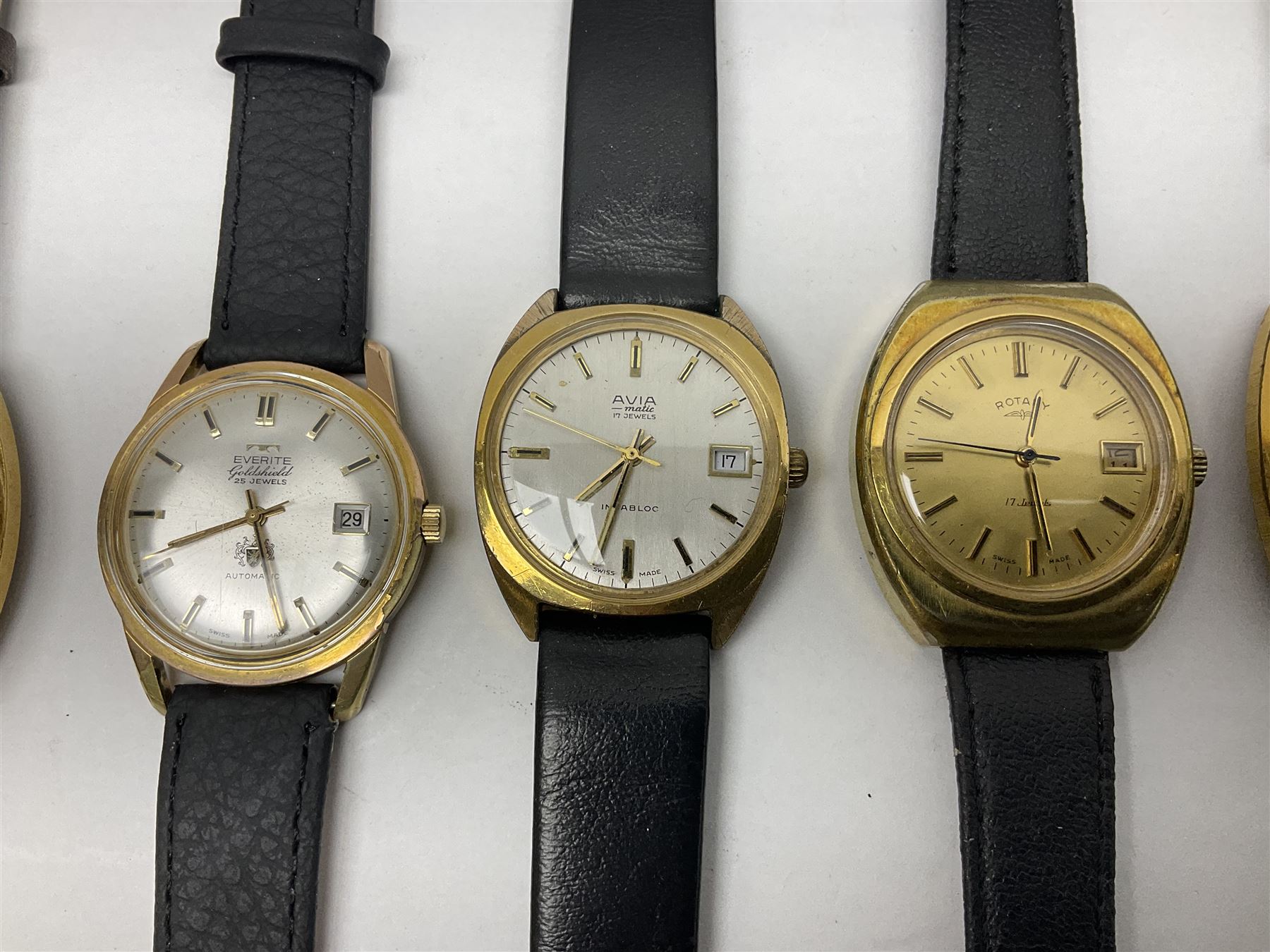 Five automatic wristwatches including Technos Everite Goldshield, Sekonda, Royle and Swiss Emperor and three manual wind wristwatches including Rotary, Avia and Excalibur (8)
