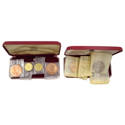  Bailiwick of Jersey 1957 cased four coin set and 1964 cased four coin set, Guernsey 1966 cased four coin set and New Zealand 1967 decimal coins cased seven coin set with coins still sealed in plastic packaging (4)   