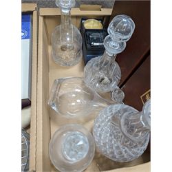Dartingon glass decanter, togehter with nine other decanters Bohemia Crystal glassware etc in three boxes 