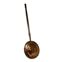 Copper bed pan with George cartwheel penny coin motif