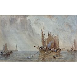 George Weatherill (British 1810-1890): Fishing Boats off Whitby Harbour, watercolour unsigned 11cm x 18cm