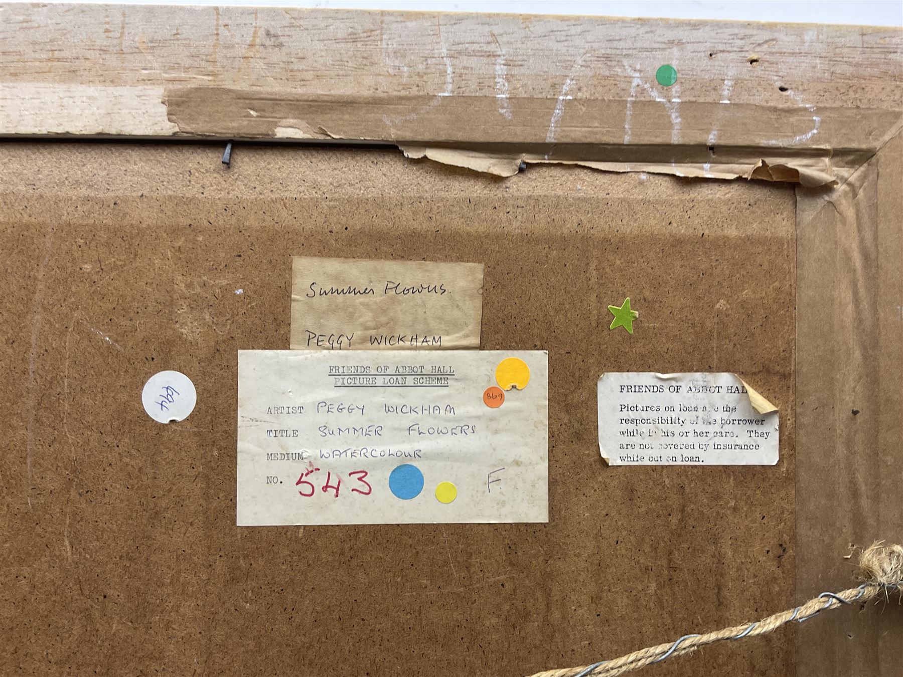 Peggy Wickham (British 1909-1978): 'Summer Flowers', watercolour signed, titled on 'Friends of Abbot Hall Picture Loan Scheme' label verso 53cm x 49cm 
Notes: Wickham was the daughter of Mabel Lucy Atwell and Harold Earnshaw.