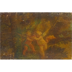  Cherubs in a Woodland, 18th century oil on canvas mounted onto wood panel unsigned 35cm x 53.5cm   