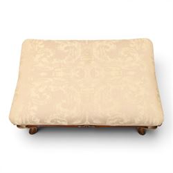 French walnut dressing stool, upholstered in pink damask fabric, raised on cabriole legs 