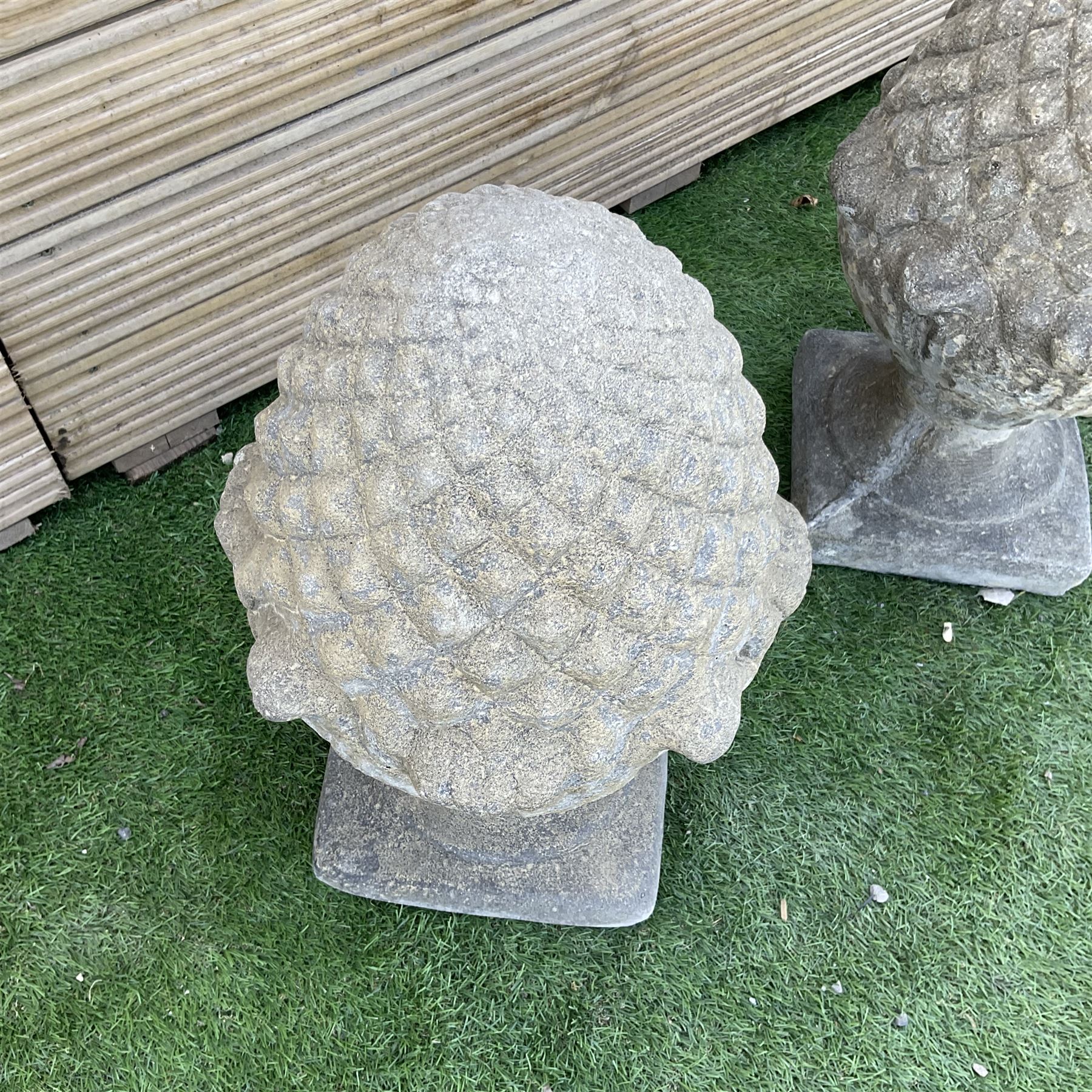 Pair of cast stone garden pineapples, D30, H55 - THIS LOT IS TO BE COLLECTED BY APPOINTMENT FROM DUGGLEBY STORAGE, GREAT HILL, EASTFIELD, SCARBOROUGH, YO11 3TX