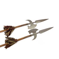 Pair of Halberds, with steel ends and wooden shafts, L245cm