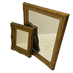 Bevelled mirror in swept gilt frame (79cm x 97cm), and a similar smaller mirror (62cm x 51cm)