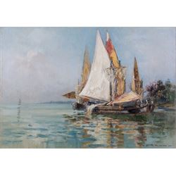 Walter Francis Brown (American 1853-1929): Mediterranean Shipping, oil on canvas signed 35cm x 50cm
