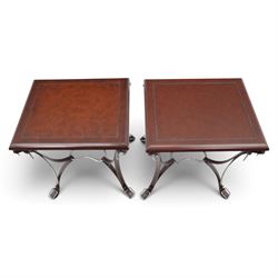 And So To Bed - pair of 'Handel' bedside or lamp tables, faux leather metal supports