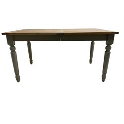 Neptune Furniture - 'Suffolk' oak dining table, pull-out extending top with two additional leaves, on turned supports, in grey paint and wax finish 