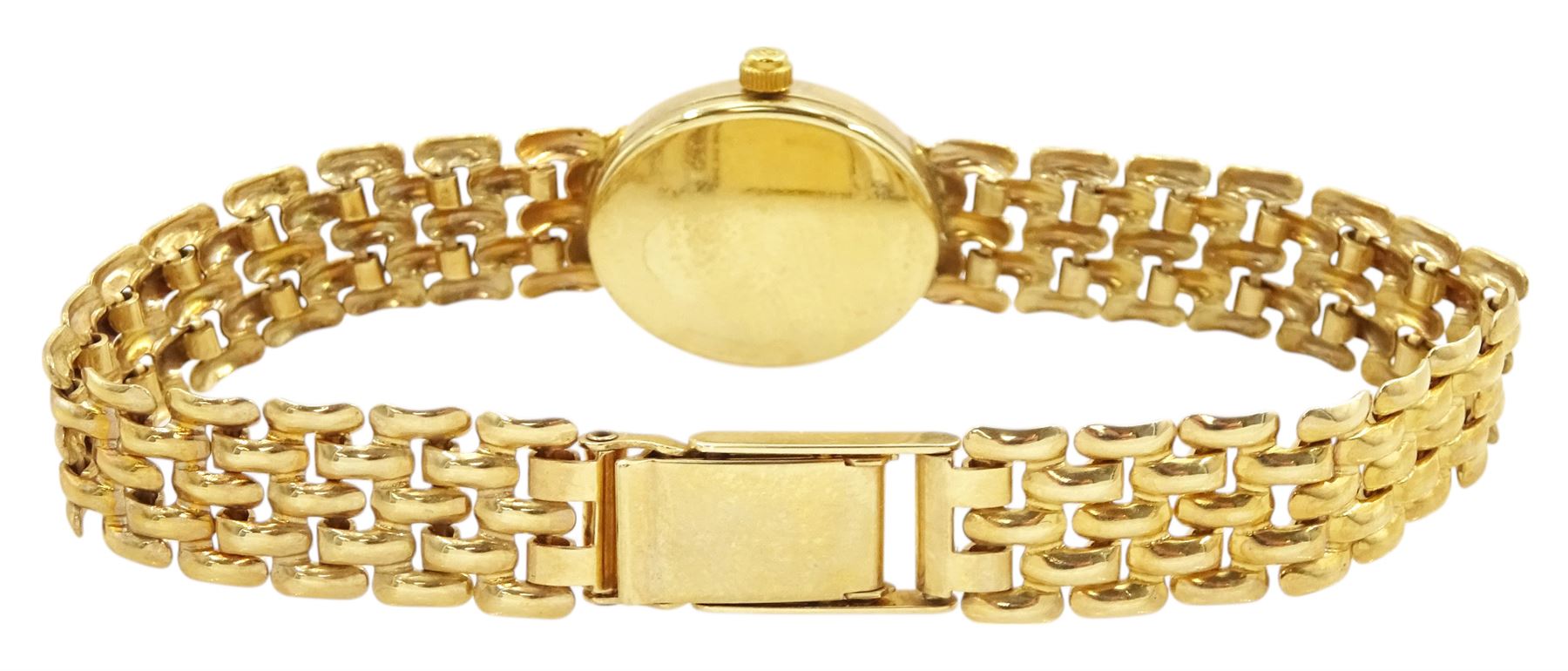 Sovereign ladies 9ct gold quartz wristwatch, on 9ct gold link bracelet, stamped 375, boxed