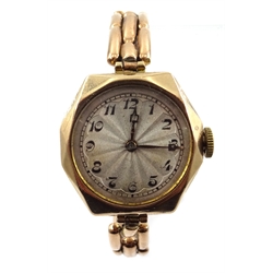  Rolex early 20th century 9ct rose gold ladies wristwatch, London import marks, on gold plated expandable strap  