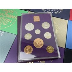 Twelve Great British coin year sets, dated 1970, 1971, 1972, 1973, 1974, 1975, 1976, 1977, 1978, 1979, 1980 and 1981, all in plastic displays with card covers