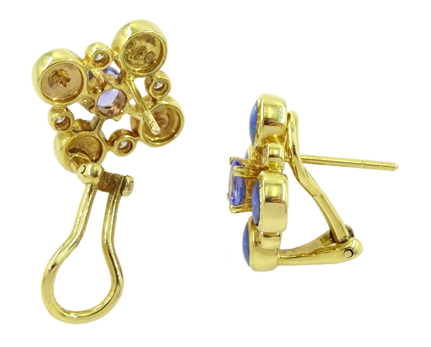 Pair of 14ct gold 14ct gold opal, tanzanite and diamond pendant, stamped 14K