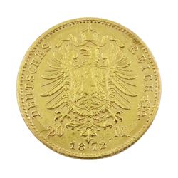 Kingdom of Bavaria Ludwig II 1872 gold twenty mark coin