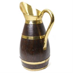 Large wooden and metal banded pitcher with loop handle H61cm