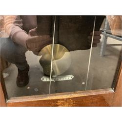 Early 20th Century Time Recorders Leeds Ltd mahogany cased clocking in machine, the square silvered dial with Arabic numerals above clocking in mechanism on plinth base, with a collection of blank clocking in cards, case H98cm