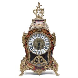 20th century Boulle mantle clock with faux tortoise shell and brass inlay to the front and...