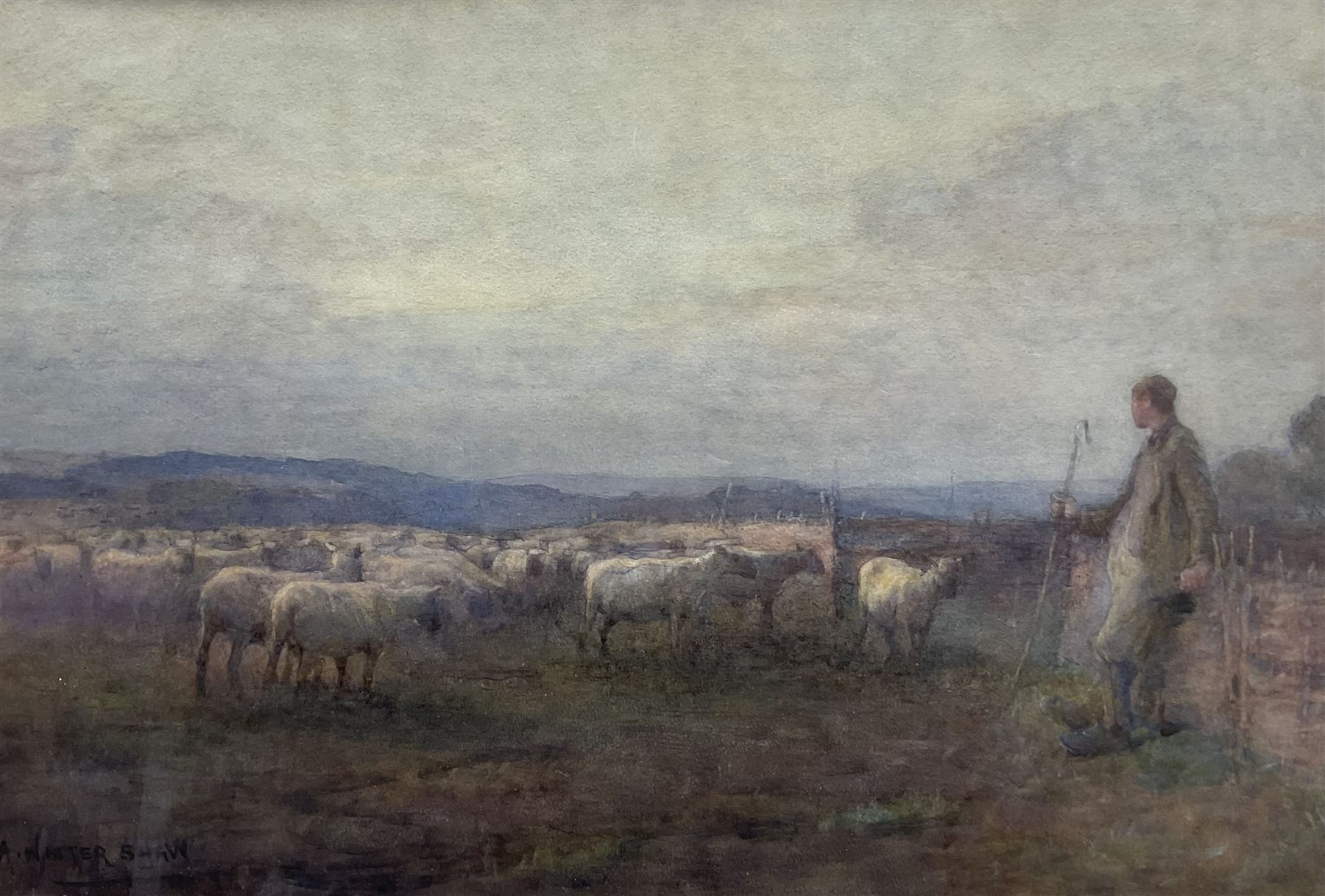 Arthur Winter Shaw (British 1869-1948): 'Folding Time', watercolour signed, titled and inscribed 'Purchased 1932' on the mount 36cm x 53cm