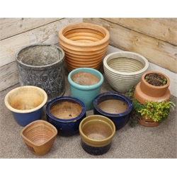  Selection of seven ceramic garden pots and three plastic pots  