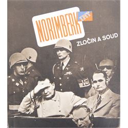 Nuremburg Trails; Booklet: Crime and Court, two letterhead papers for the British War Crimes Executive (E.S.), Press photograph and poster