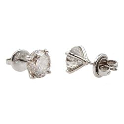Pair of 18ct white gold diamond stud earrings, stamped 750, diamond total weight approx 3.50 carat