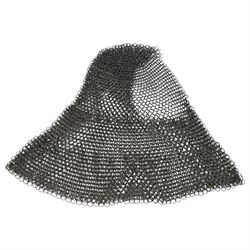 Selection of reenactment related items, including Archers sword, helmet and shield, with another helmet and chain mail 