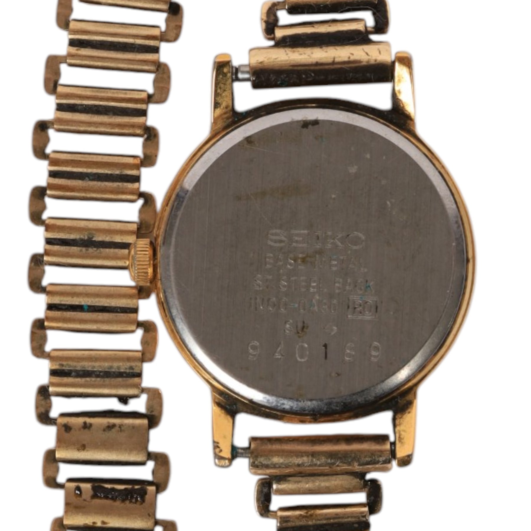 9ct gold cased ladies wristwatch on a 9ct gold bracelet strap, together with a gold plated Seiko wristwatch on a 9ct gold bracelet strap