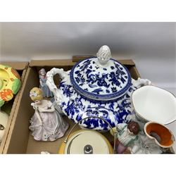 Royal Worcester miniature loving cup, Royal Doulton Wendy figure HN 2109, Lladro dish, two Giuseppe Armani figures, Staffordshire style figural vase, Crown Devon Fieldings blush ivory ewers and twin handled vases, Villeroy & Boch, Royal Doulton, Carlton Ware, Masons ironstone, other ceramics, teawares etc in four boxes