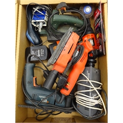 Large quantity of hand power tools comprising of a Black & Decker KD577 CRT 680W drill, a jigsaw and a sander, a Black plunge 850W plunge router, a circular saw etc  
