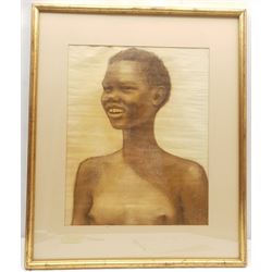 Alfred Neville Lewis (South African 1895-1972): Bust Portrait of a Nude Girl, watercolour and crayon signed and dated '57, 46cm x 37cm
